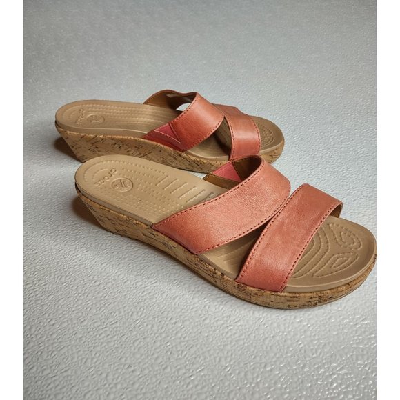 CROCS | Shoes | Crocs Slip On Wedge Sandals Size 6 Peach | Poshmark